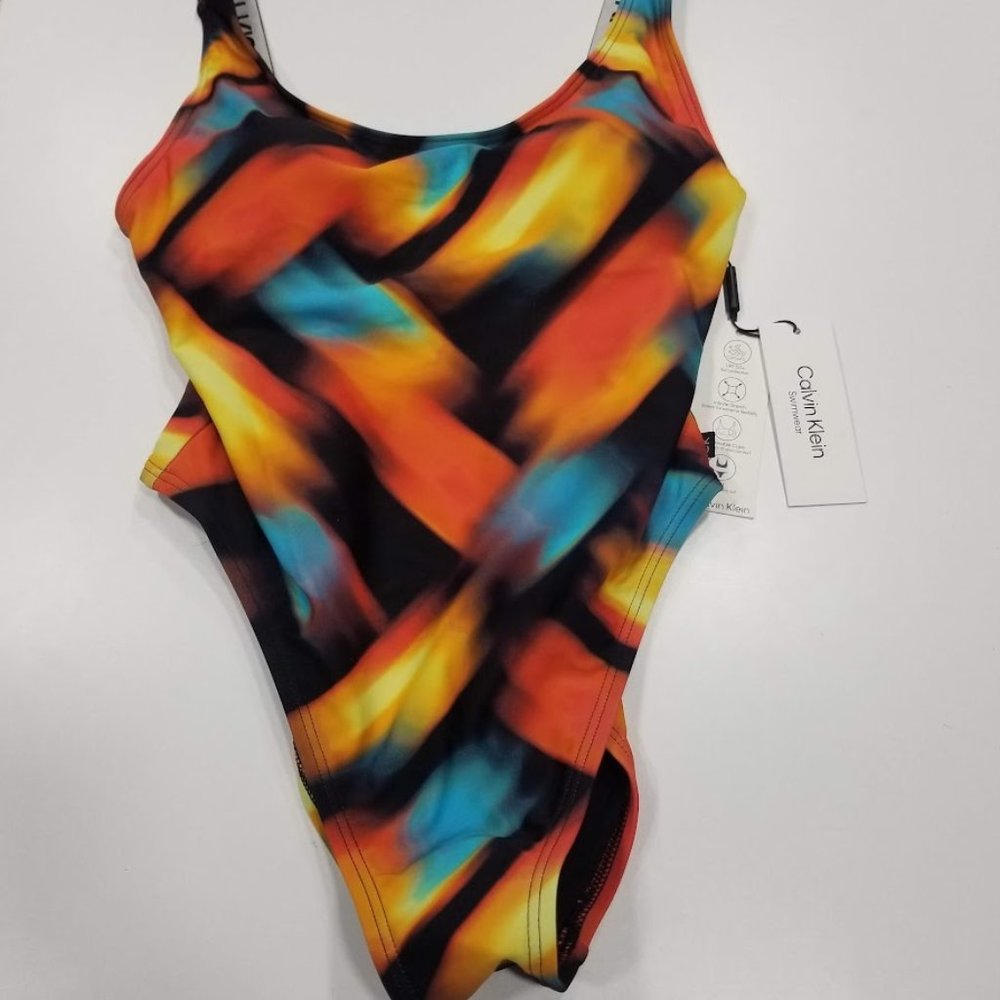 Calvin Klein Multicolor Abstract Scoop Neck One Piece Swimsuit Size Small - Picture 5 of 13